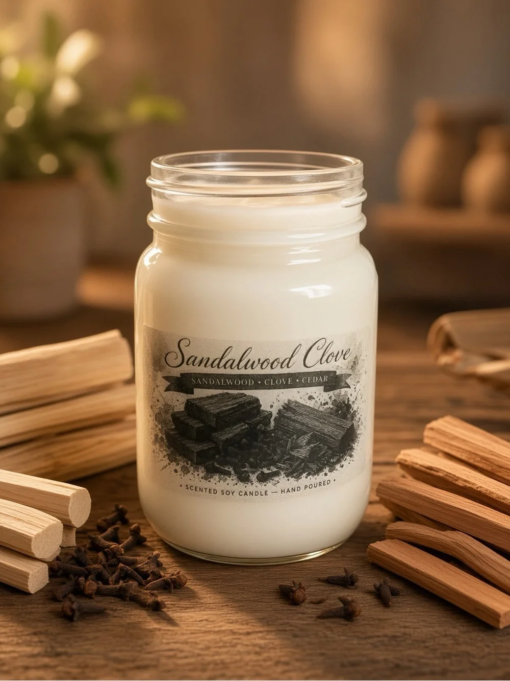 16oz Sandalwood Clove Soy Candle | Mason Jar | Hand Poured Cedar Spice
